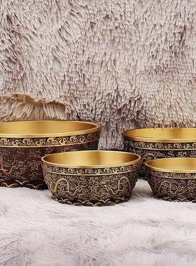 聚古宝聚财摆件客厅前台装饰物创意浮复双龙大铜D-07029雕碗盆盆