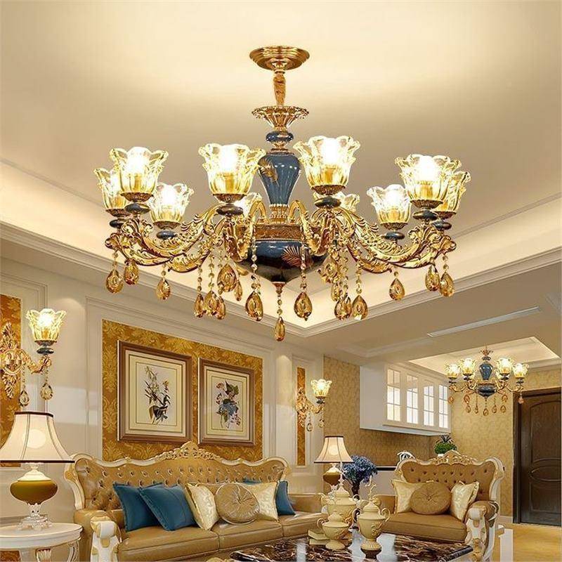 客厅灯欧式0吊灯225年陶905瓷奢华别墅大厅主新灯饭厅卧室水晶款