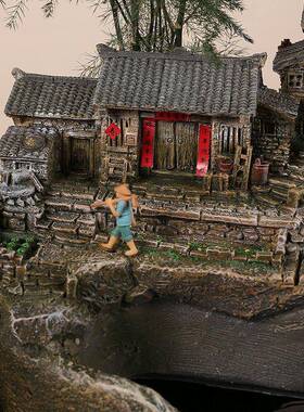 新款创微缩房子复微景观流摆件循环XJH水鱼缸阳台水布古置盆景装