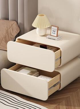 奶油风床头柜简约现34365用代实木床室头柜收纳柜家床子卧小型床