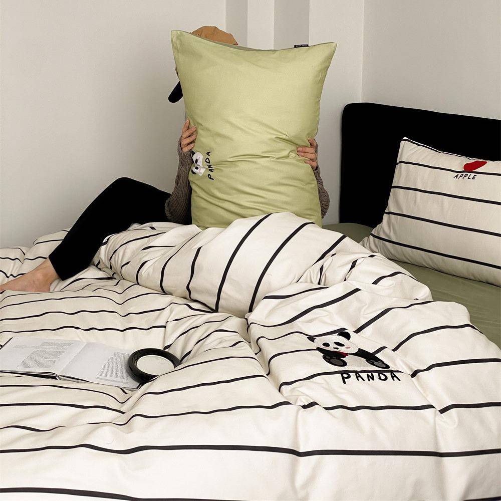 秋冬新小众风格全棉磨毛四件套QJ可爱卡通上风数花码印纯款棉床用