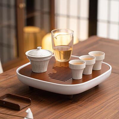 竹制茶盘家小型茶台储托水式密用胺长方盘茶具72580沥水茶意台禅
