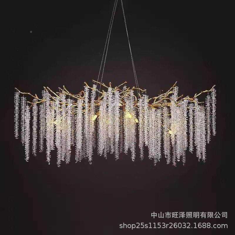 025新款奢华水晶美灯简约法式豪858华复式楼式2枝轻奢树客厅水晶