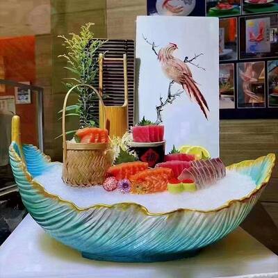 千与三文具鱼鲜刺身盘冰盘海UJH生姿造鱼雕盘刺生拼盘干冰餐鱼专