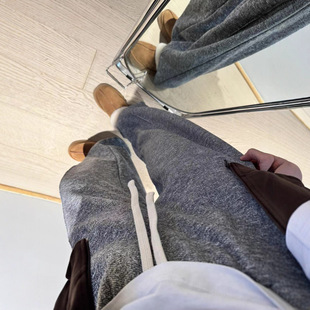 秋冬孕妇宽松休闲长裤孕妇腰卫扭转灰剪裁线立体休闲松紧裤麻拖地