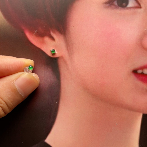 天然A货冰种翡翠耳钉国标925银