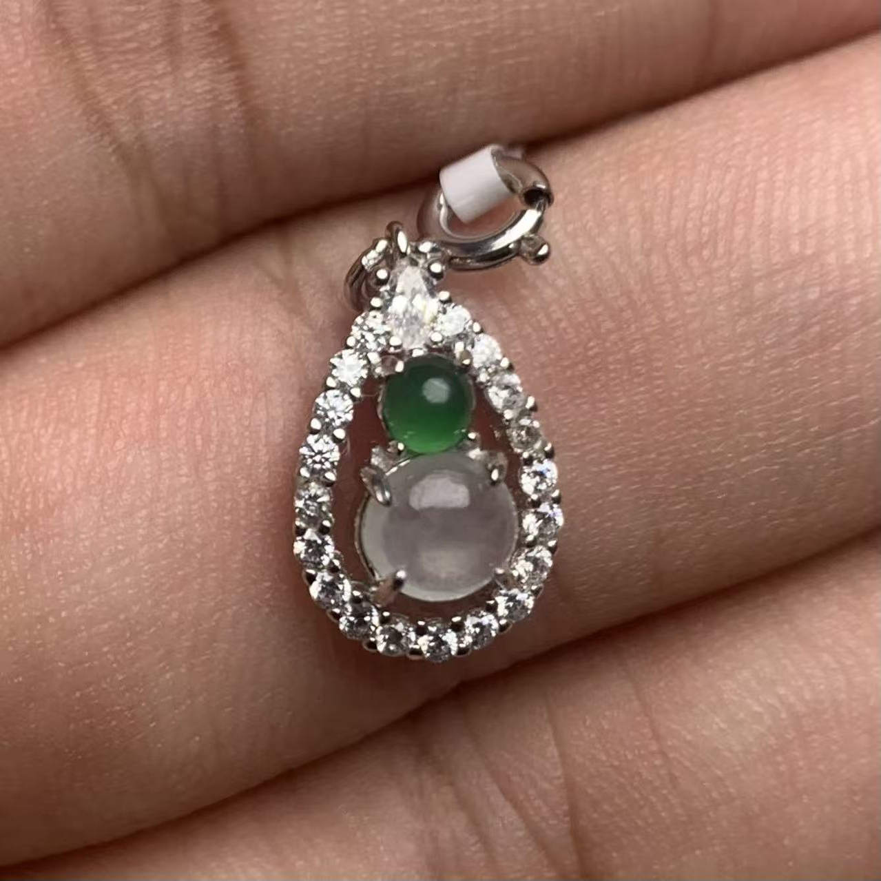 天然A货白冰翡翠镶嵌S925银轻奢高级感气质百搭时尚款小滴溜