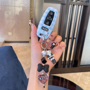 格纹KT猫适用26新款 奥迪A4L车钥匙套壳q5L女A5女A7包a3扣a6l扣猫