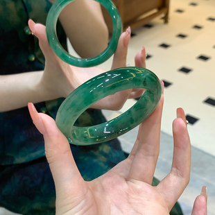 非洲翠冰飘花独龙玉手镯子石英岩贵妃正品 翡翠平替女款 处理 偏爱