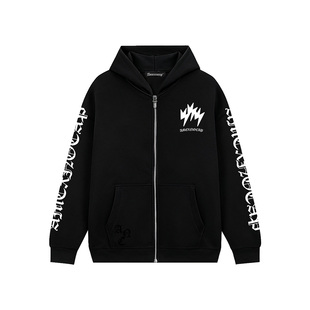 Amexnocap闪电牛连帽拉链卫衣哥特字体轻奢高级美式秋冬男女同款
