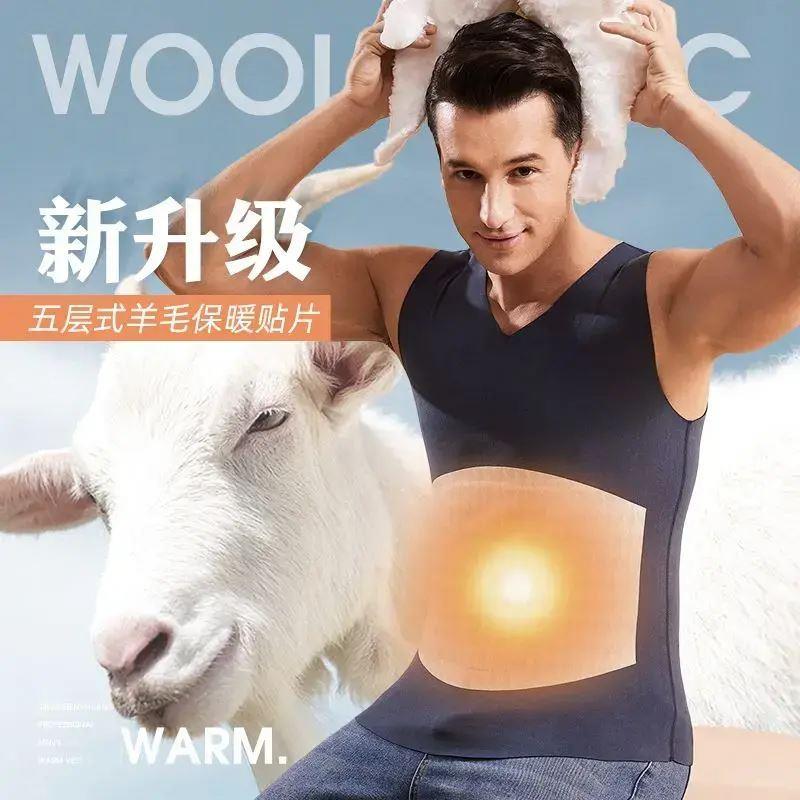 TUCAO/啄木乌2025年新款全羊毛填充7A抑菌贴身保暖背心圆领男士