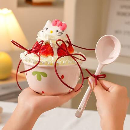 【现货速发】2026网红圣诞节helloKitty蝴蝶结碗KT猫草莓碗蛋糕碗