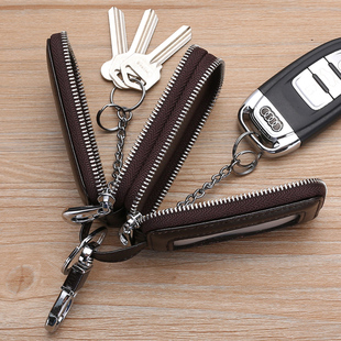 汽车钥匙扣男女拉链双层大容量多功能通用钥匙套腰挂真皮锁匙包