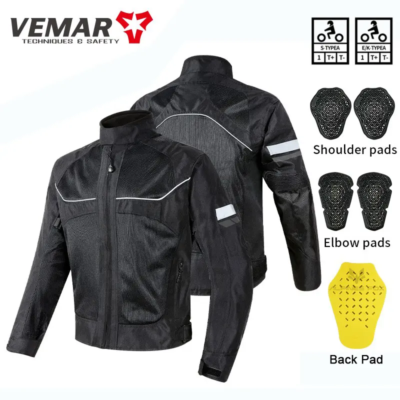 VEMAR摩托车骑行服夏季男款网眼透气外套夜间反光防摔立领机车服