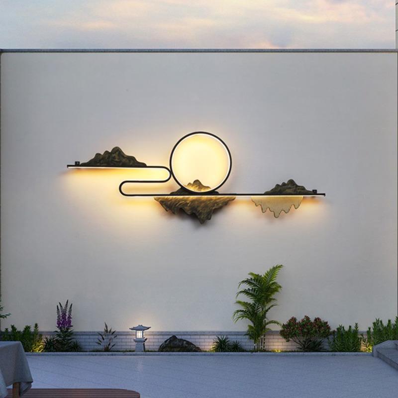 户外防水壁灯太阳能中式别墅庭院室外阳台花园影壁墙景观山水装饰