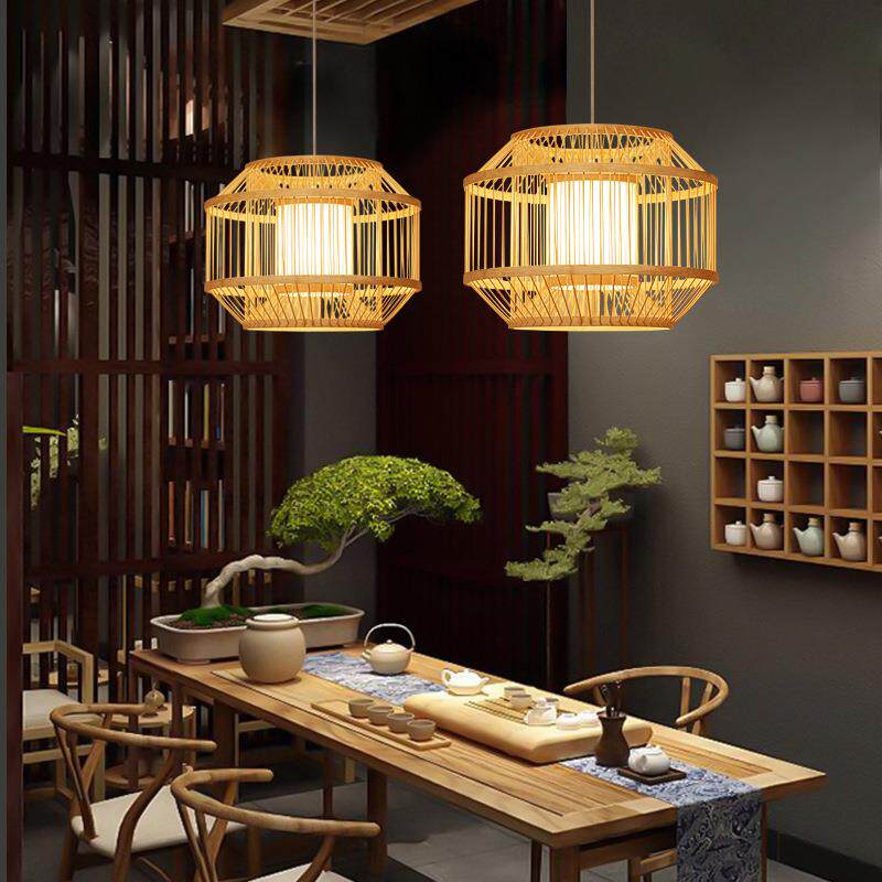 日式吊灯休闲餐厅灯榻榻米灯新中式禅意灯茶室灯火锅店竹编灯具