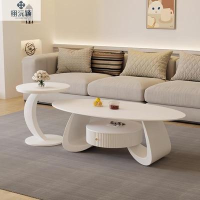 现货畅销中茶几奶油风岩板茶几椭圆形茶几家用客厅小户型简约现代