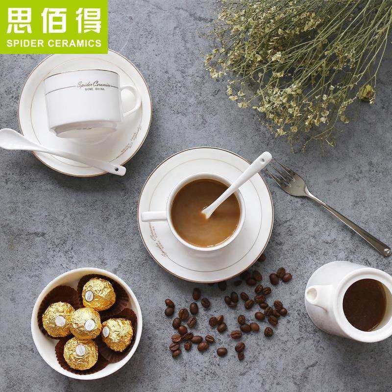 思佰得-骨瓷咖啡杯碟套装澳式咖啡杯6个金边欧式下午红茶杯陶瓷器