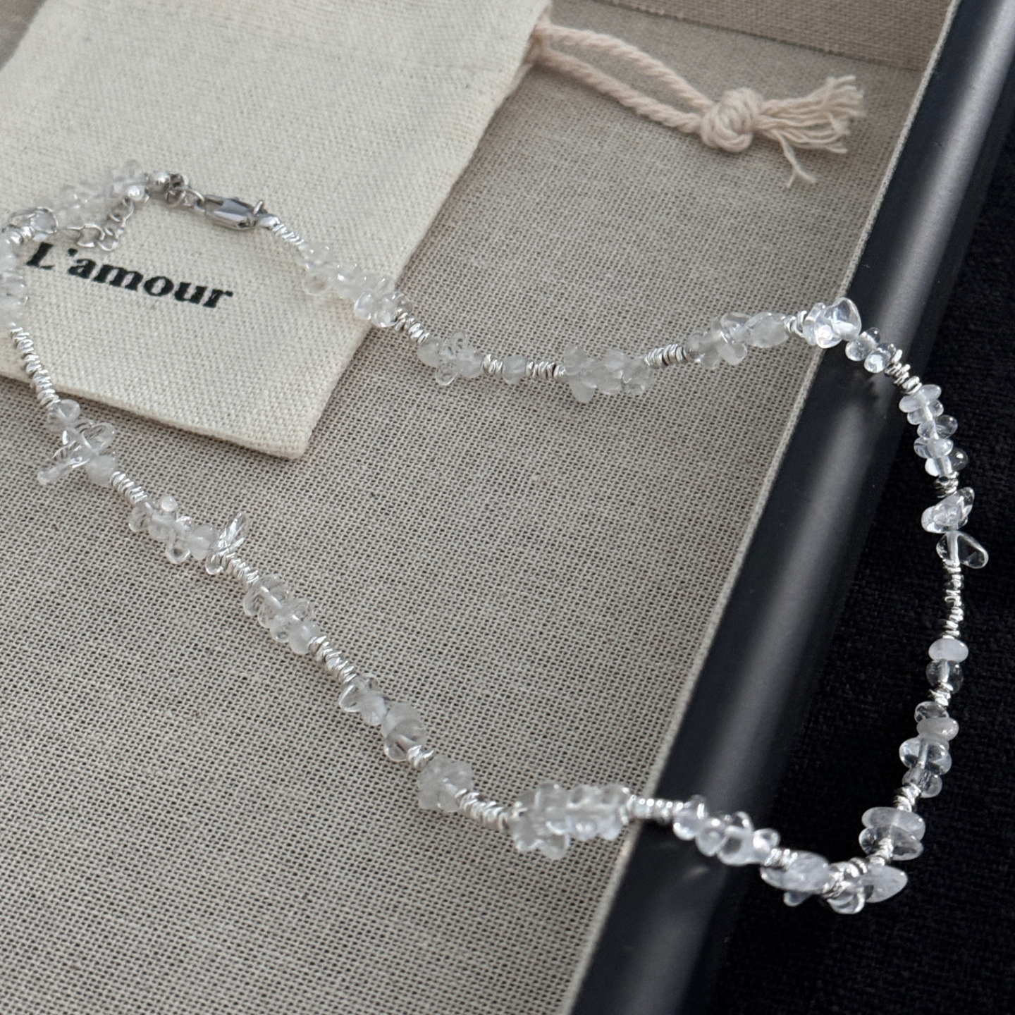 L'amour冰透白水晶项链不规则碎石碎银项链夏天ins轻奢小众设计感