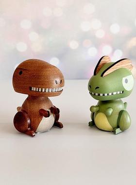 台湾jeancard恐龙实木质车载摇头弹簧摆件饰品生日礼物森活趣创意