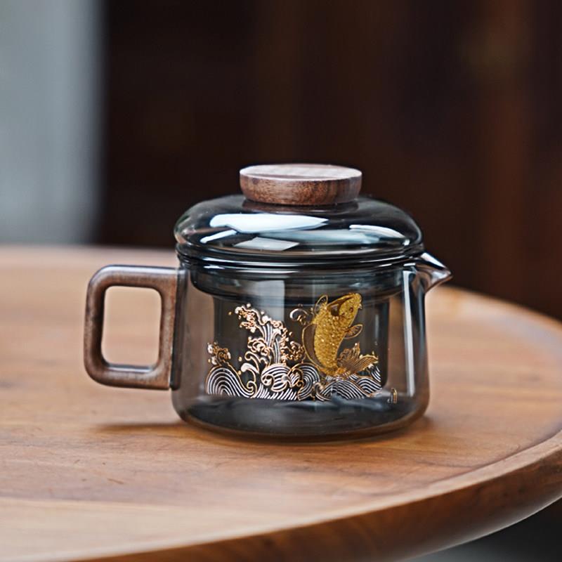 全度玻璃茶壶泡茶壶家用花茶壶煮茶大容量茶具加厚带盖耐热小茶壶