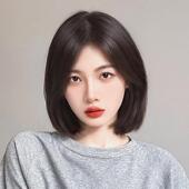 假发女短发全头套一刀切中分八字浏海波波头彷真全真人发假发套式