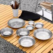 笑脸304不锈钢餐盘饭碗家用韩式 餐具10件套可携式 户外用餐具盘子