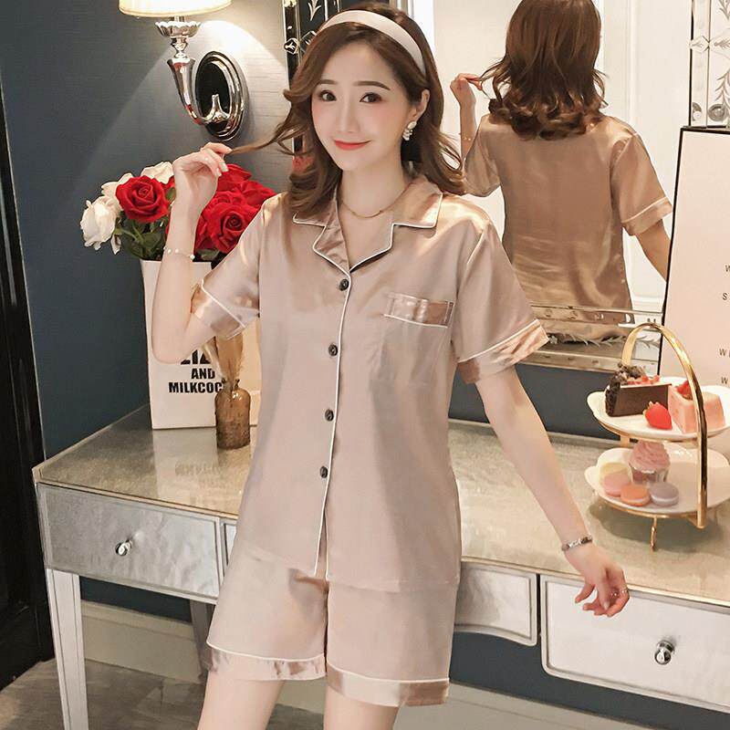 睡衣女夏季冰丝薄款短袖真丝绸胖mm加大码200斤家居服两件套套装