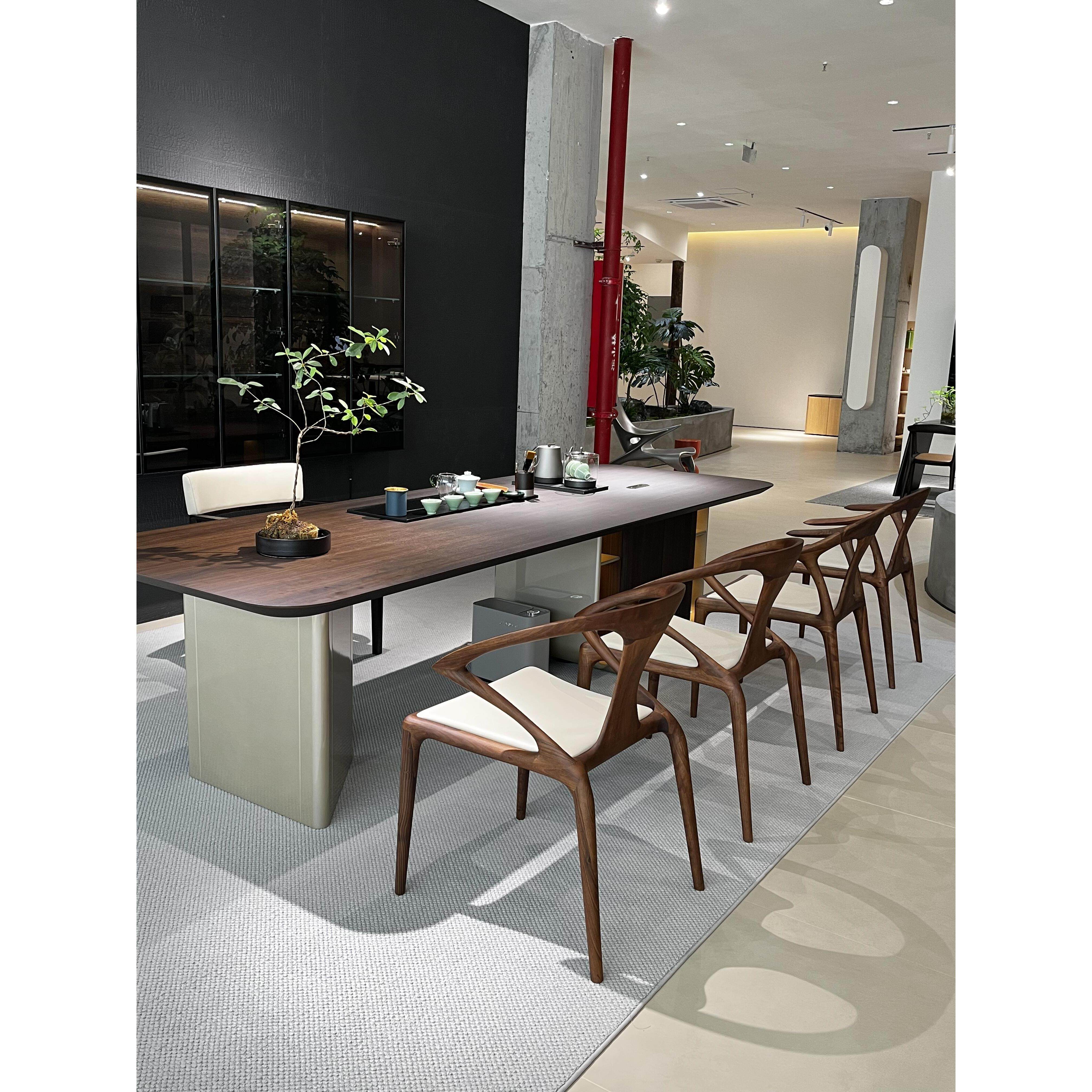 新中式北美黑胡桃木茶桌椅组合现代简约轻奢客厅实木茶台家具别墅