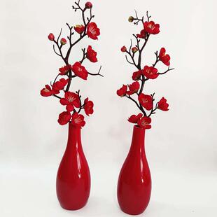 结婚花瓶摆件花一对陶瓷红色花瓶摆件婚庆女方陪嫁喜庆客厅玄关桌