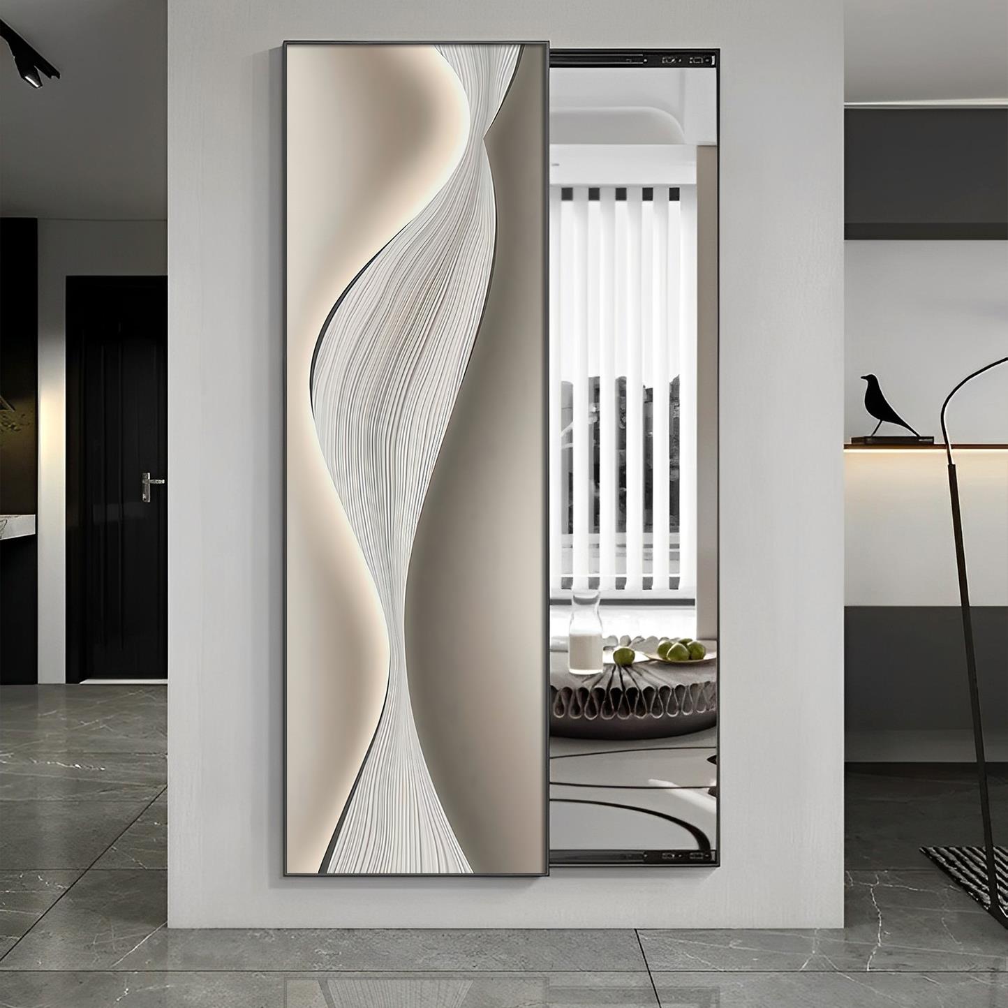 轻奢极简风镜子装饰画全身镜推拉隐藏式卧室试衣镜壁挂家用穿衣镜