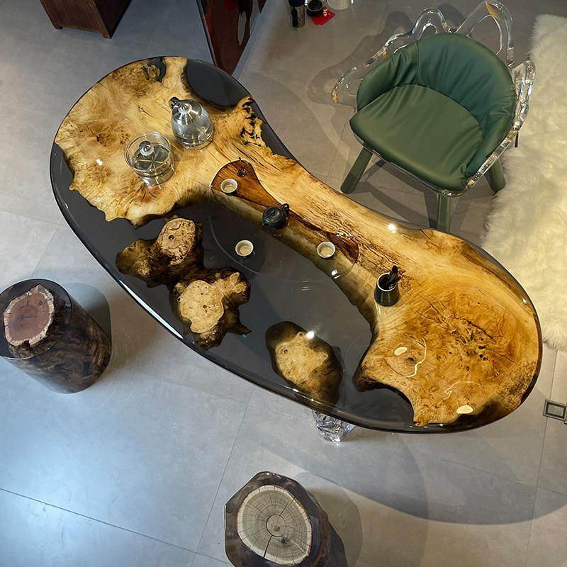 环氧树脂河流桌面黑胡桃大板实木原木海洋茶桌子茶几触摸感应发光,商业/办公家具,大班台/主管桌,淘宝优惠券,粉丝福利购,淘宝优惠卷