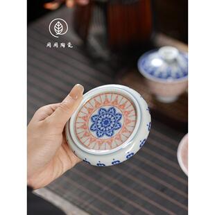 景德镇七城堂青花千佛摩挲盖杯垫小紫砂壶盖座壶座家用茶道配件