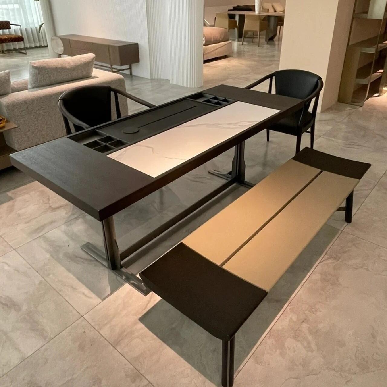 意式极简茶桌现代轻奢岩板办公室乌金石一体茶台阳台家用泡茶茶室