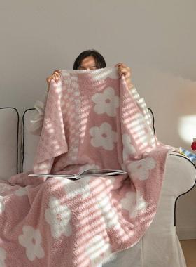 Uncle BombA类半边绒拼接棋盘格花朵针织毯办公室午休毯单人毛毯