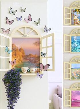 莫奈风景假窗户风景背景墙面装饰布海报店铺打卡网红道具挂画相框