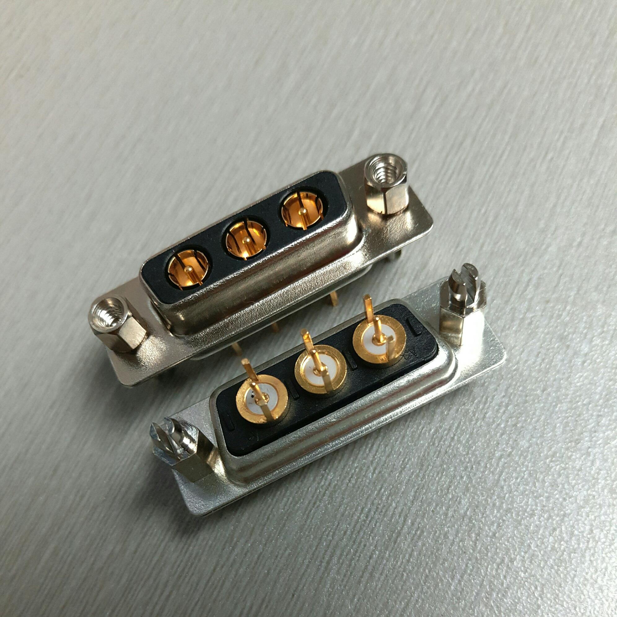 D-SUB射频同轴3W3母座直插式连接器180度焊板射频3W3母头铆鱼叉锁