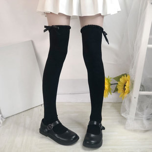 可爱软妹花边蝴蝶结绑带过膝袜日系少女lolita长筒袜学生甜美棉袜