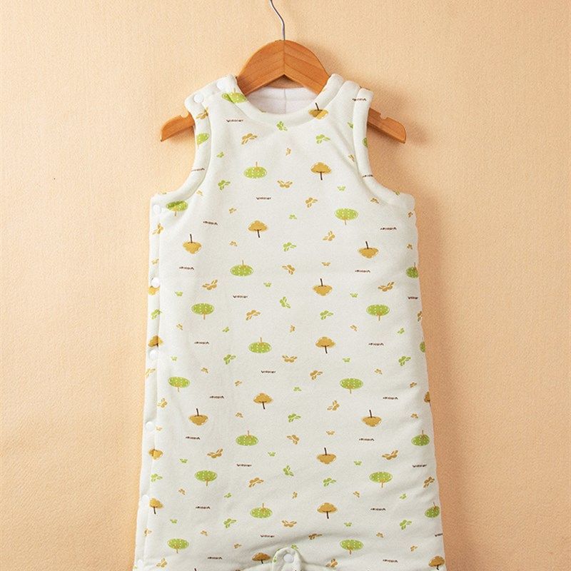 纯棉儿童夹棉无袖睡衣男女宝宝秋冬季防踢被婴儿加厚长款背心睡袍