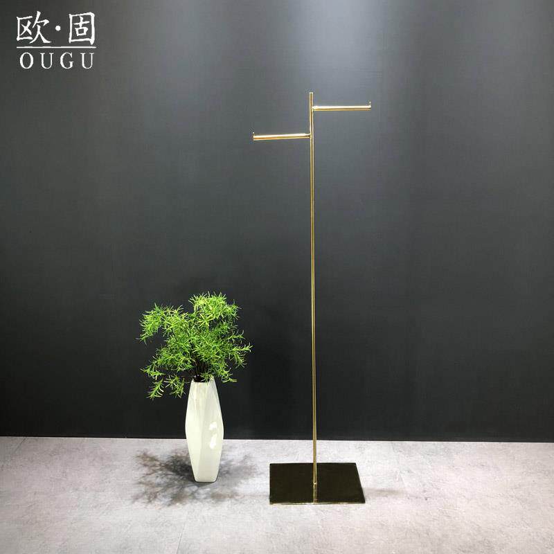 服装店展示架高档拉丝亮光钛金色实心不锈钢落地式衣帽正挂衣架子