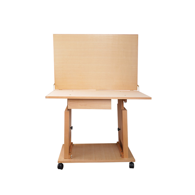 美术升降静物台带轮写生台榉木可调高度带柜抽屉静物桌素描摆放台