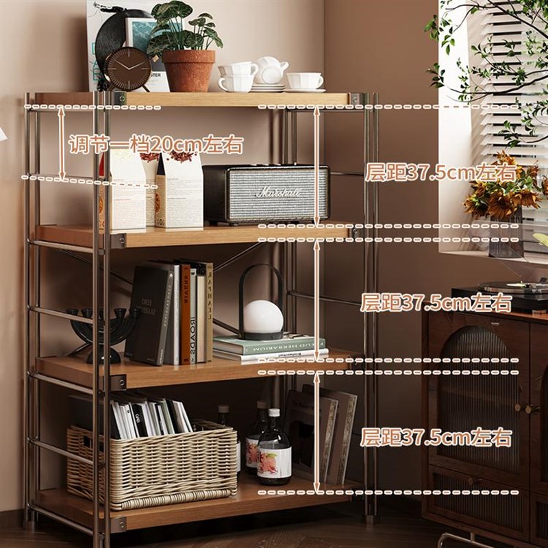 日式置物架落地多层中古储物架厨房收纳架客厅阳台花架简约书架