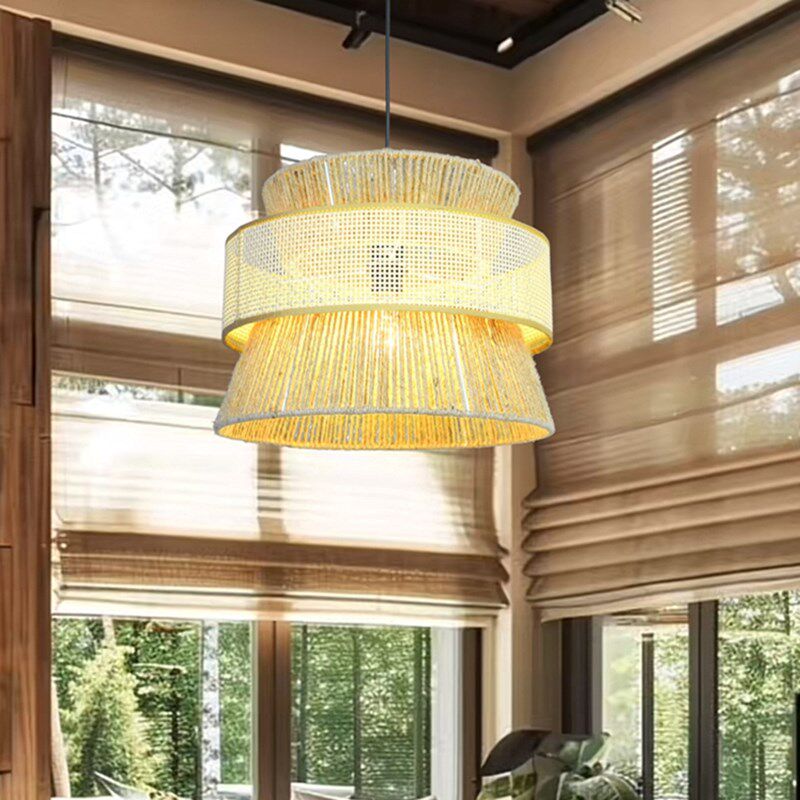 日式侘寂风禅意麻绳民宿茶室吊灯卧室餐厅火锅店饭店中古风藤编灯