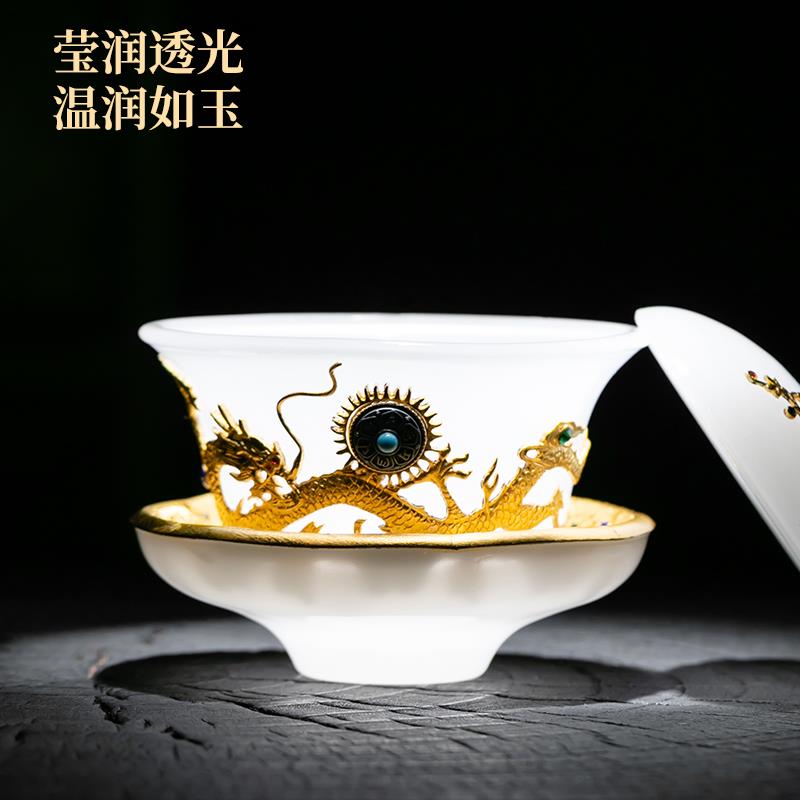 金镶玉琉璃茶具套装 整套轻奢功夫茶道家用泡茶壶高端办公室茶具