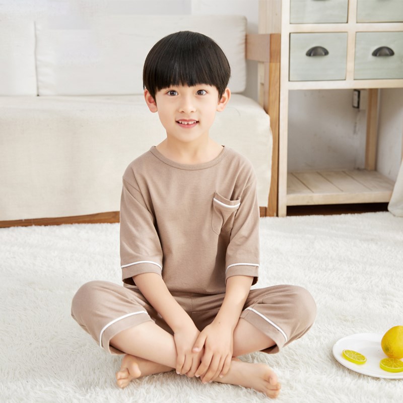 男童睡衣纯棉儿童春夏季薄款中袖家居服中大童男孩空调服短袖套装