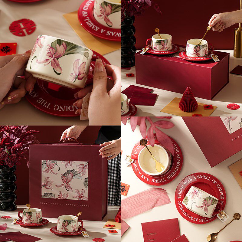 幽兰陶瓷咖啡杯碟套装情侣对杯子礼盒装新婚礼物高级感高档伴手礼