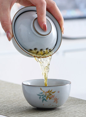 汝窑快客杯便携户外旅行茶具汝瓷一壶一杯单人功夫茶具小套装两杯