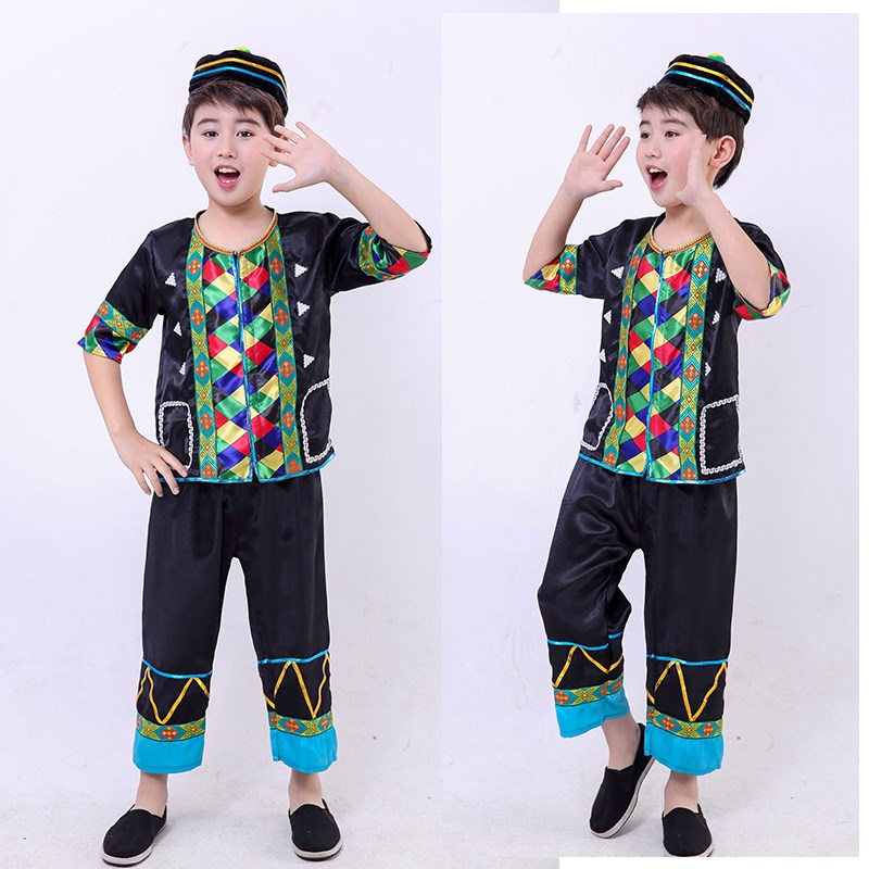 儿童拉祜族土族哈尼族壮族56个少数民族表演服男女葫芦丝演出服装