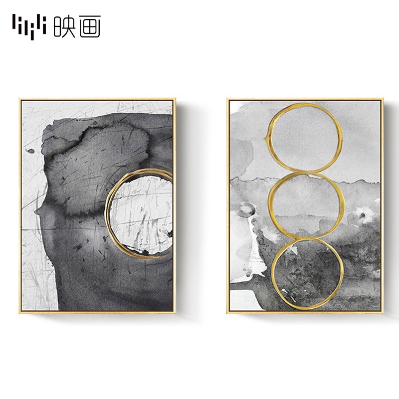 工业风壁画别墅样板房装饰画酒店挂画三联油画抽象沙发背景墙框画图片