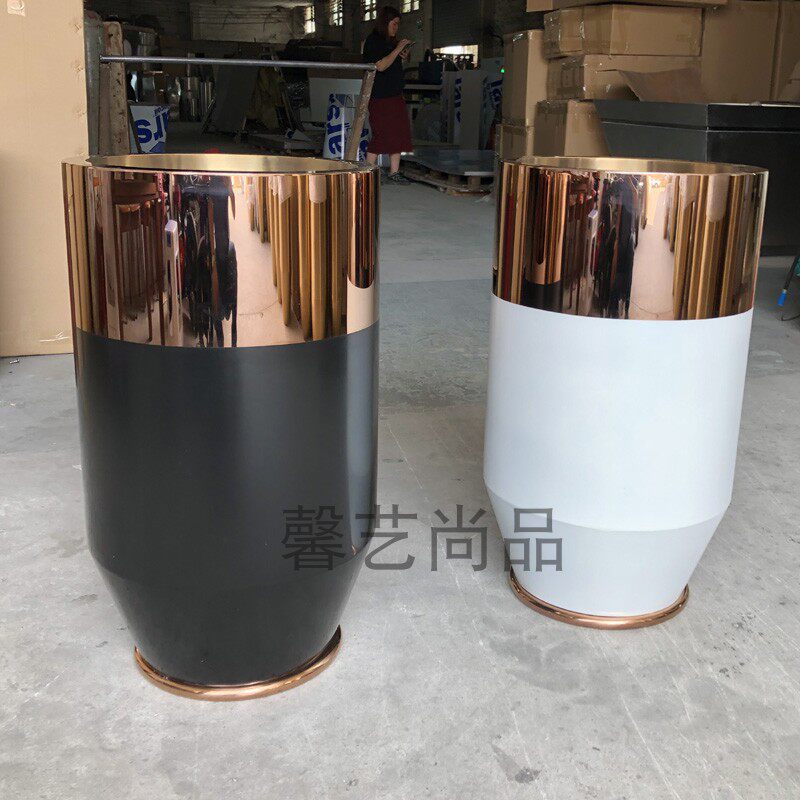 不锈钢花瓶 干花花瓶摆件客厅插花花器 落地金属花盆美陈花瓶花钵